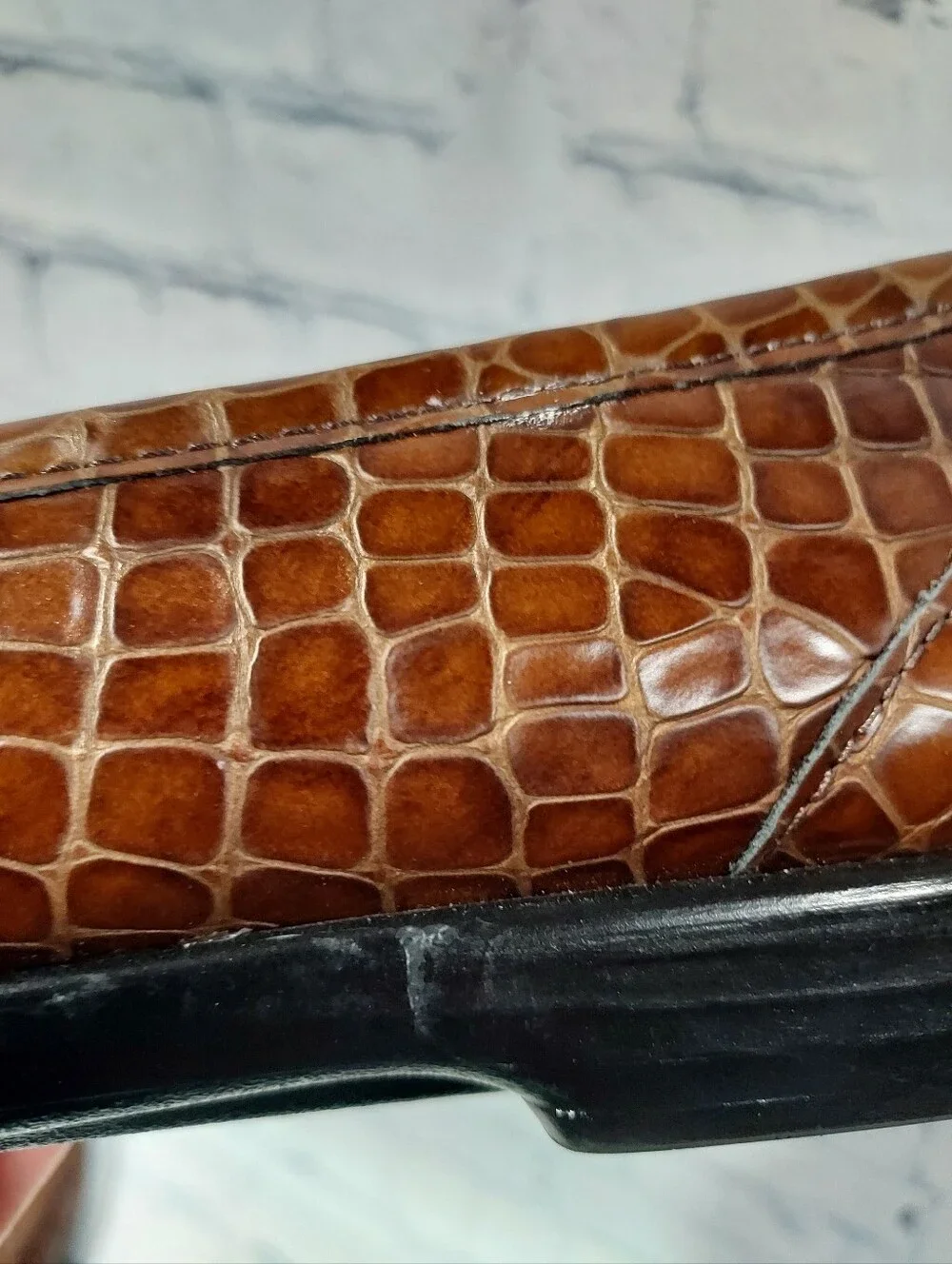 SAS Women's US 9.5 NARROW Metro Cognac Brown Horsebit Croc Embossed Leather